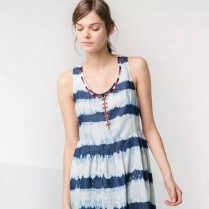 MNG Mango Blue Ombre Tie Dye Beaded Beach Dress M